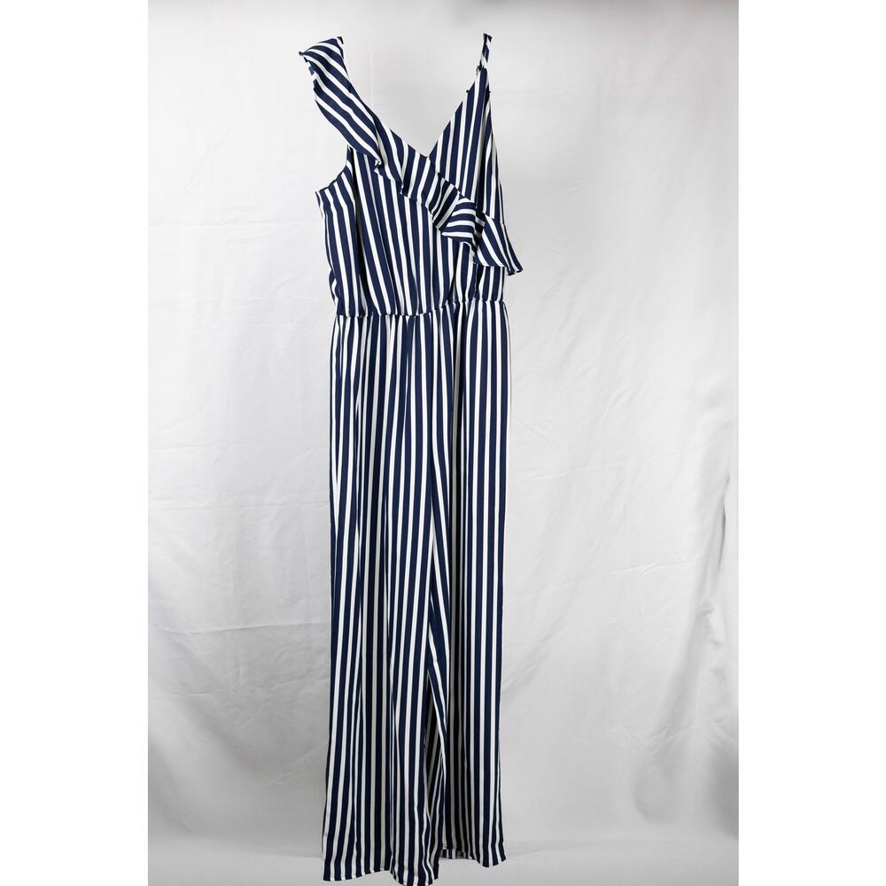 Bar III Size Medium Sleeveless Jumpsuit Blue Polish Strip NWT